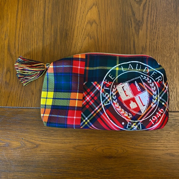 NWOT🔥Estee Lauder Vibrant Plaid Cosmetic Bag - Picture 2 of 8